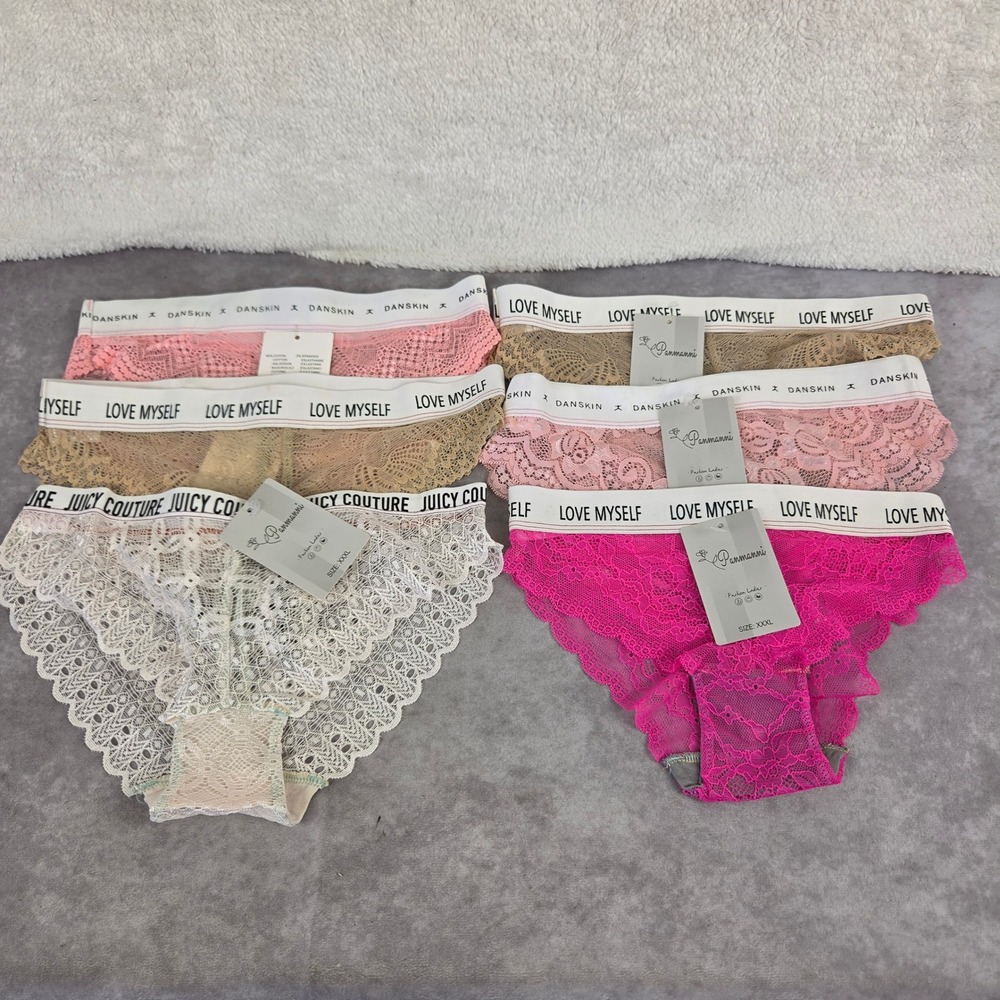 Panmanni Juicy Couture Danskin Lace Panty Bundle Set 6pk Pink Tan White XXXL
